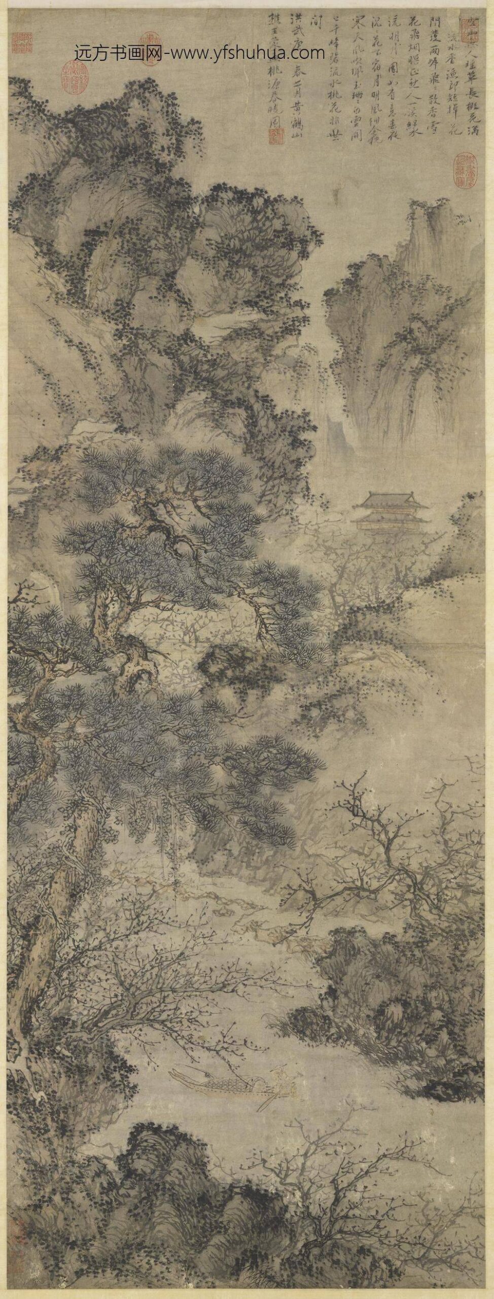 元王蒙桃源春晓图轴