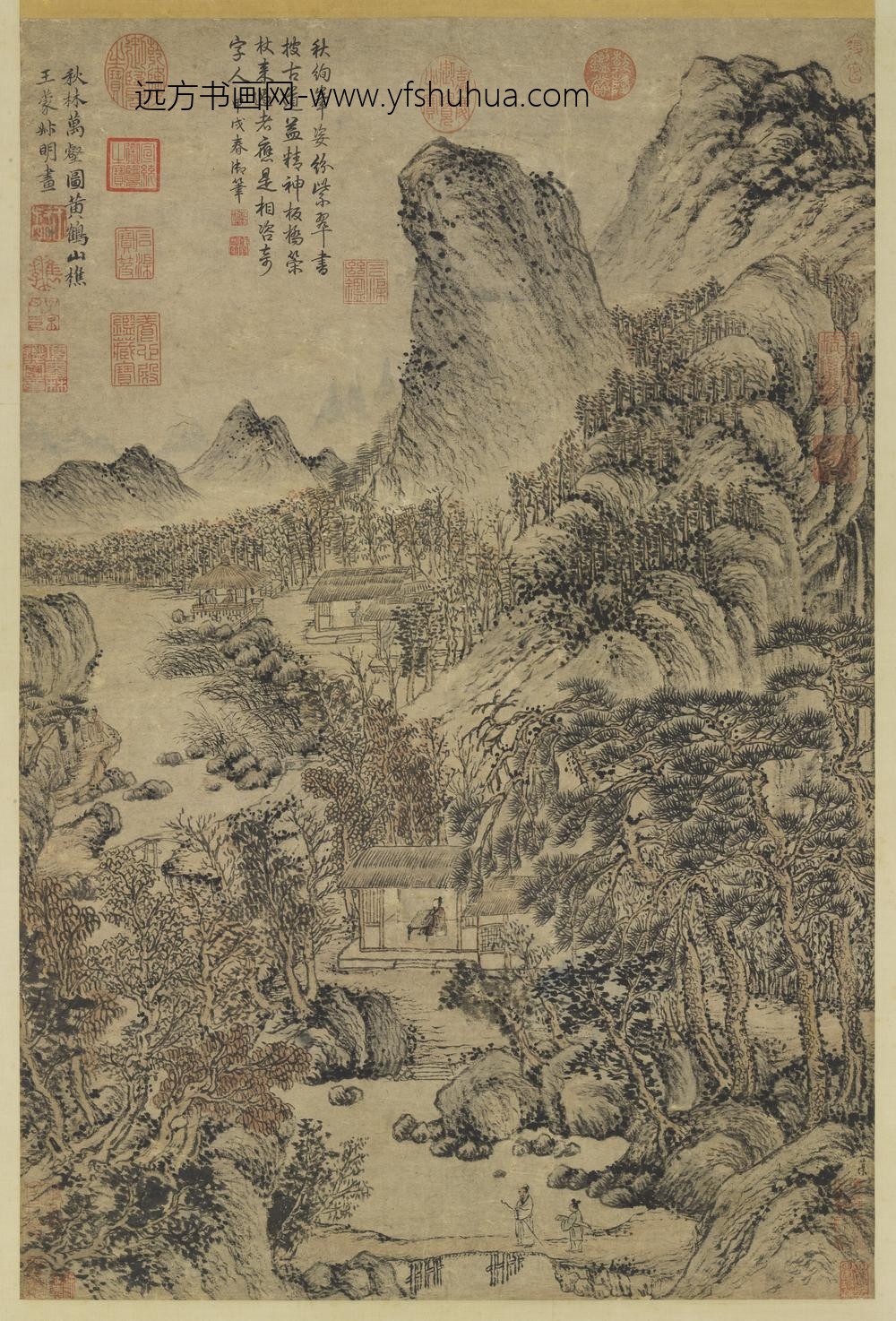 元王蒙秋林万壑图轴