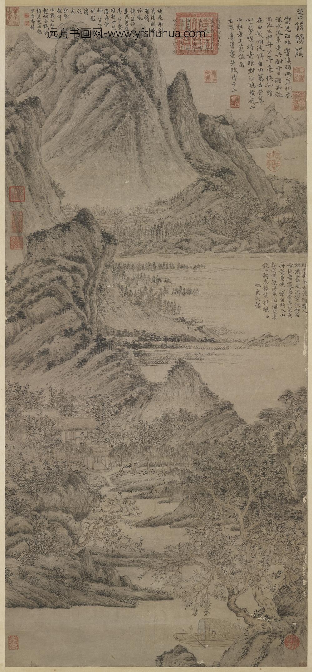 元王蒙花溪渔隐轴