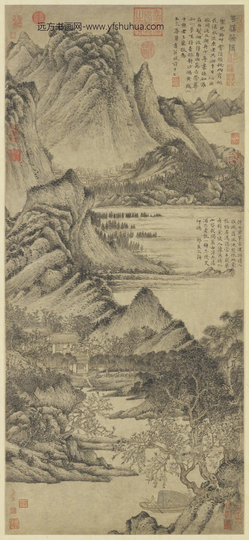 元王蒙花溪渔隐轴