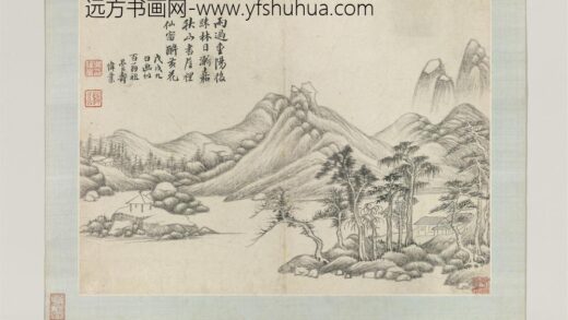 国朝五家画山水册清吴伟业秋林远山.jpg