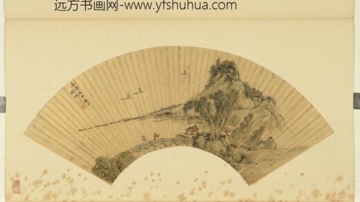 明人画扇（元）册明文征明携杖过桥.jpg