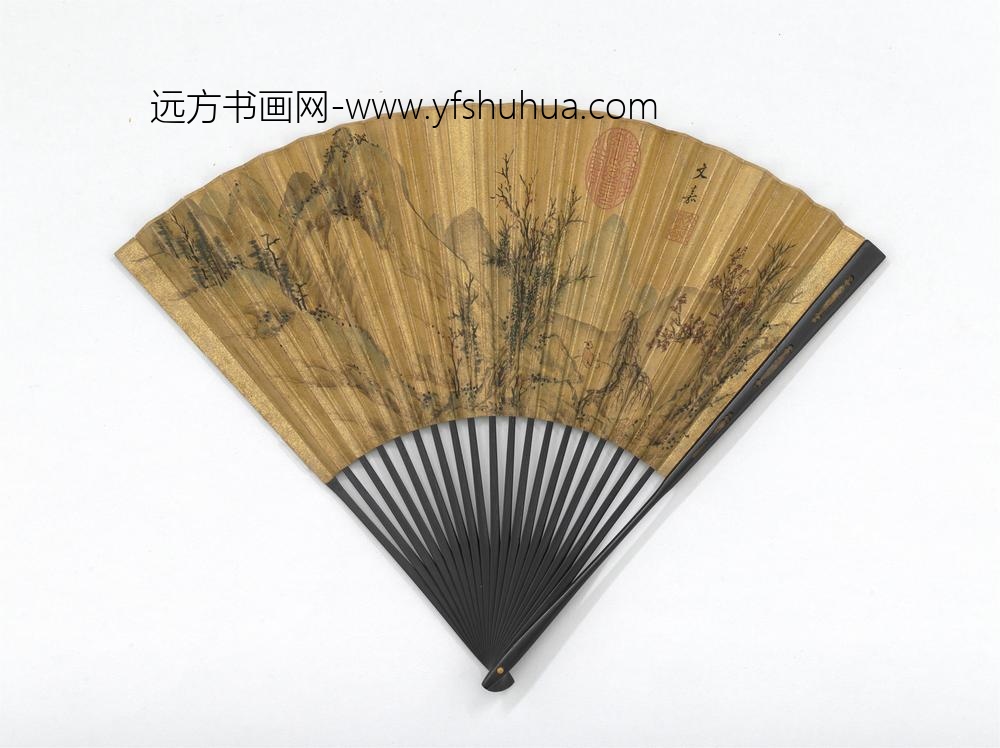 明文嘉画秋林图文彭书七言绝句成扇