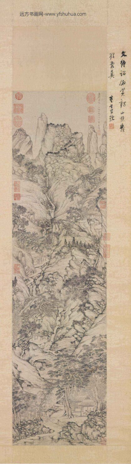 明文征明仿王蒙山水轴.jpg