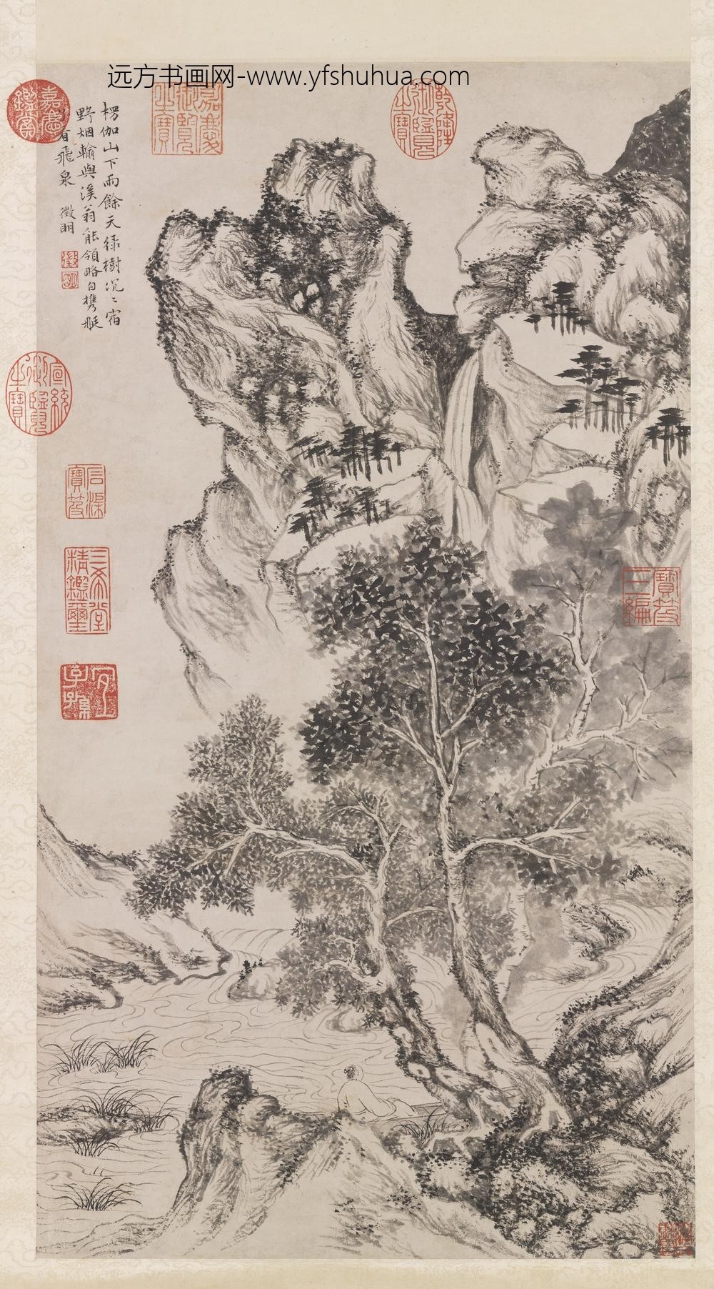明文征明好雨听泉图轴