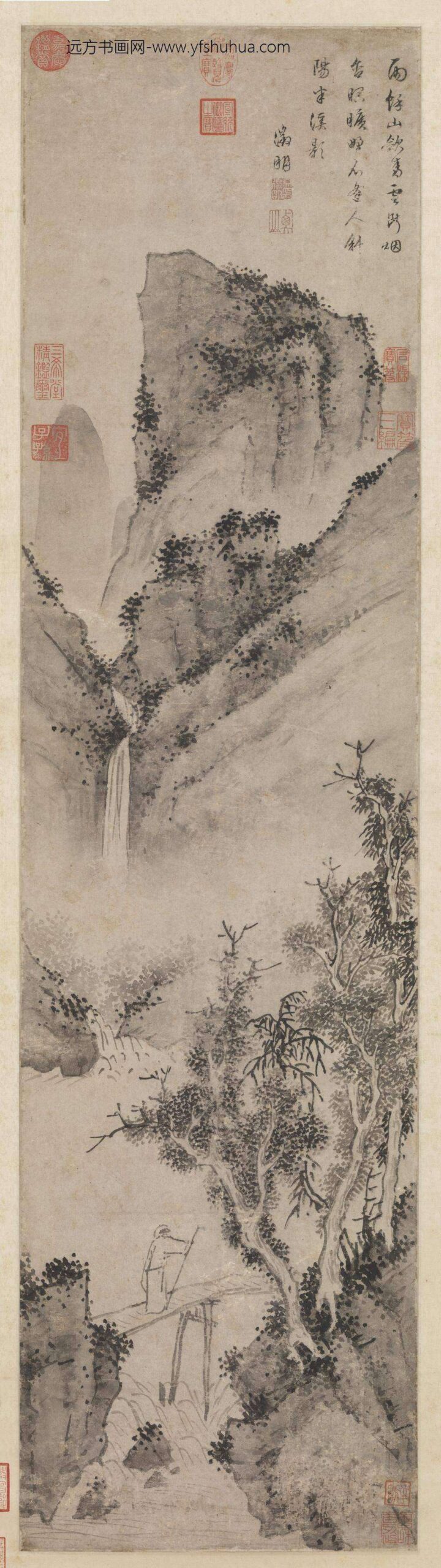 明文征明溪桥曳杖图轴