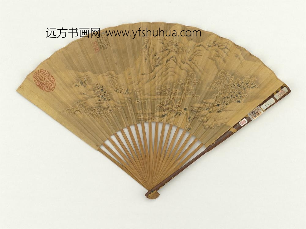 明文征明画雪山茆店成扇