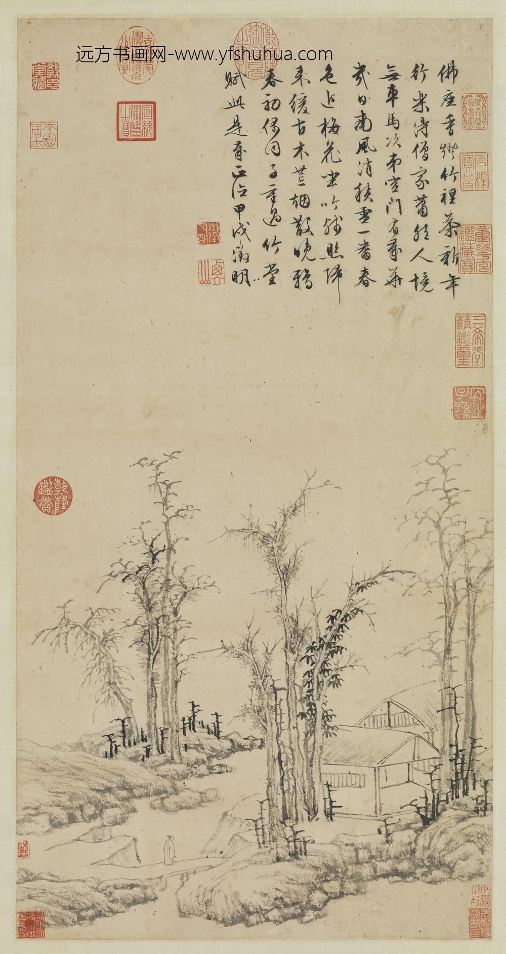 明文征明疏林茆屋轴