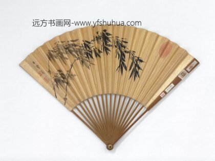 明朱鹭画两竹图吴伟业书五言律诗成扇 1.jpg