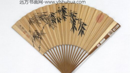 明朱鹭画两竹图吴伟业书五言律诗成扇 1.jpg