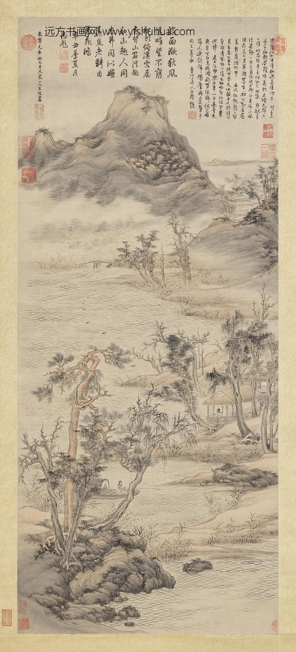 明王绂秋江泛艇轴