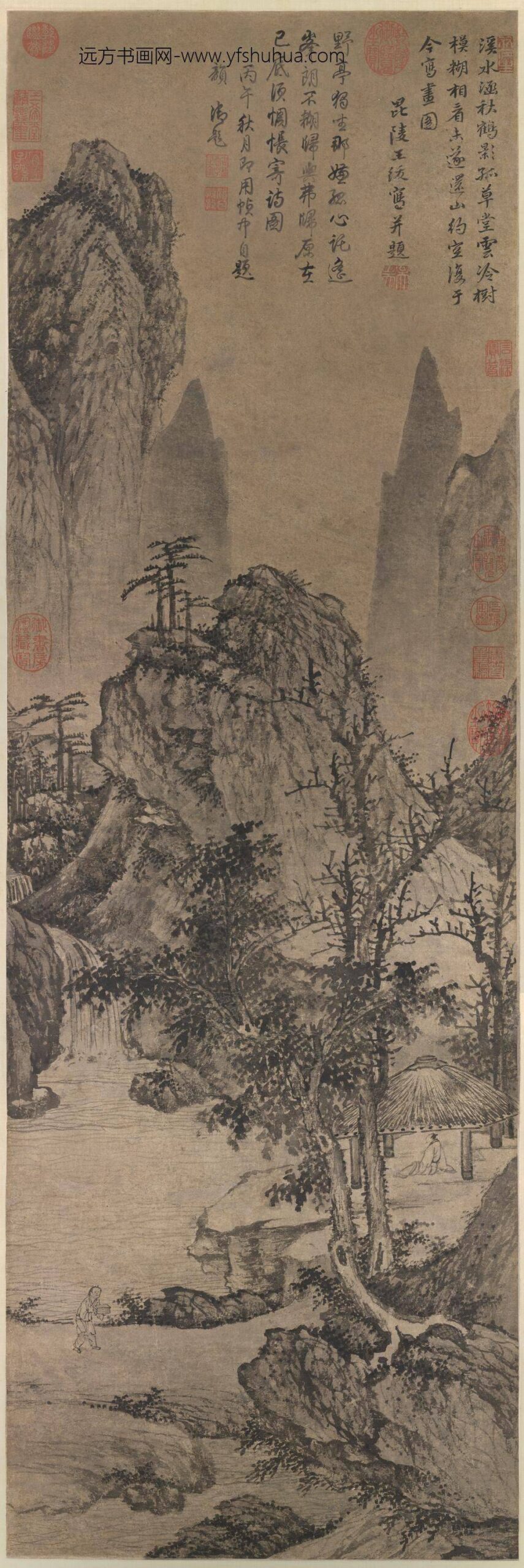 明王绂草堂云树轴