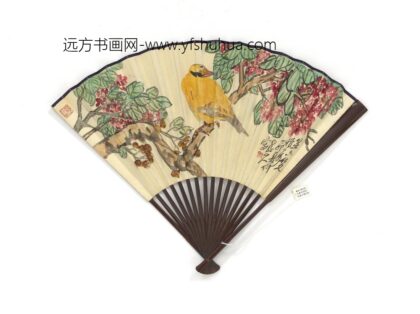 民国王震花鸟钱经铭隶书送姚学士归蜀中省亲诗成扇 1.jpg