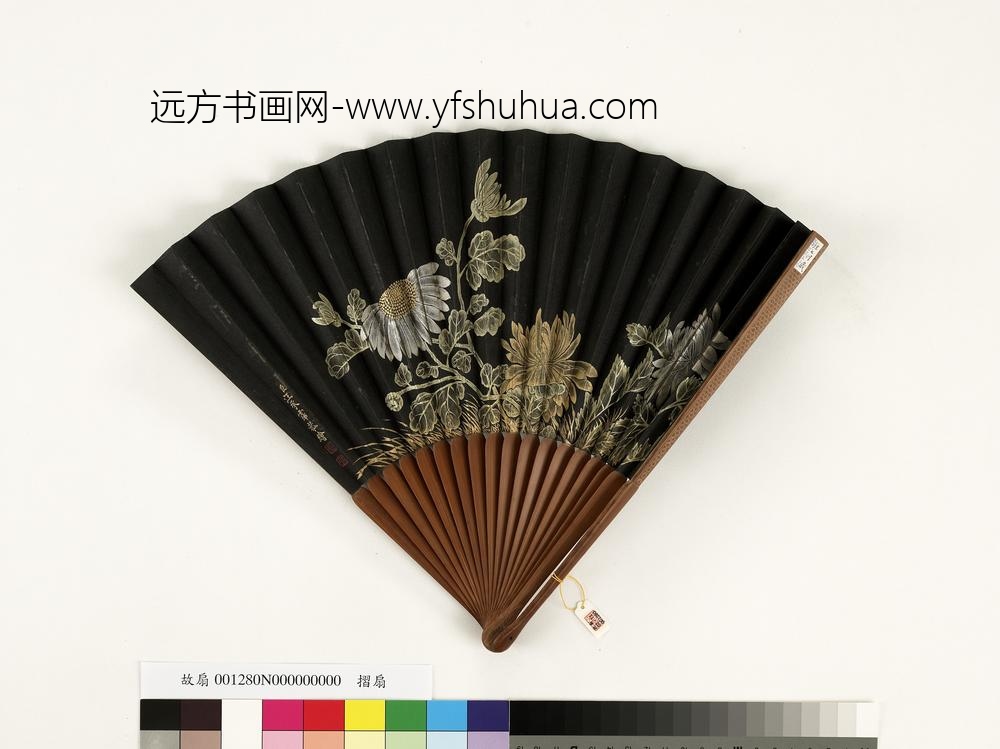清人书乾隆御制新正乐寿堂汪承霈画花卉成扇-