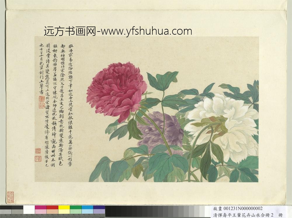 清恽寿平王翚花卉山水合册牡丹