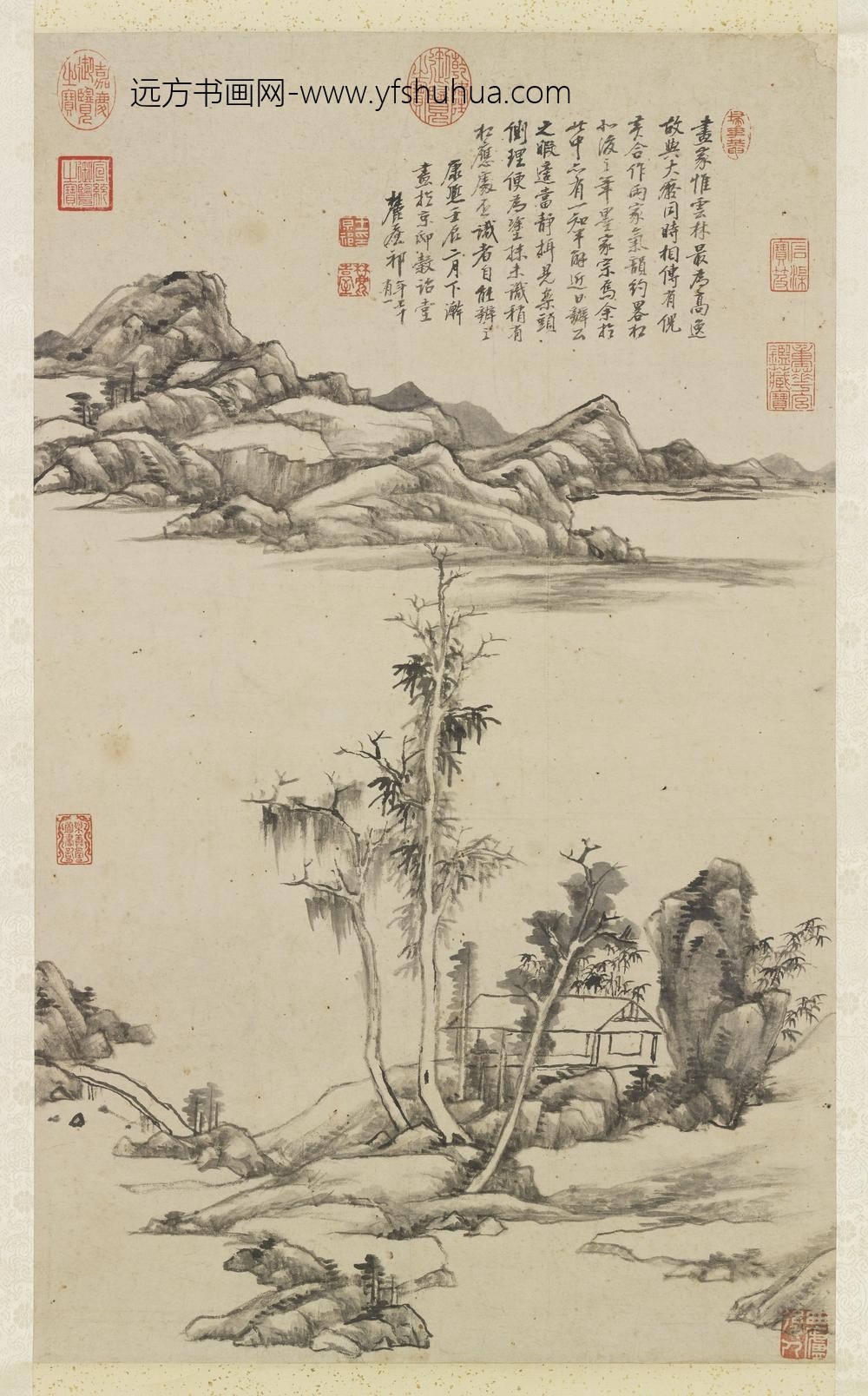清王原祁仿倪瓒山水轴