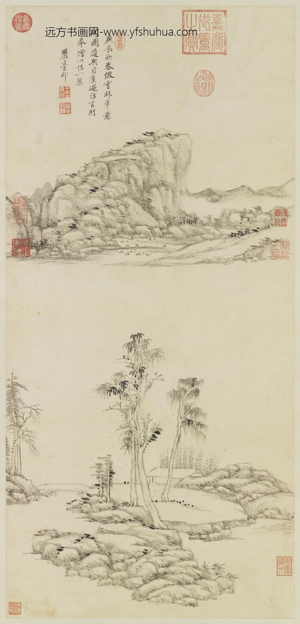 清王原祁仿倪瓒山水轴