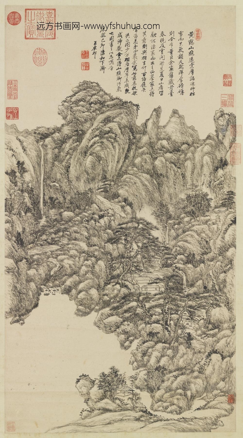 清王原祁仿王蒙山水轴