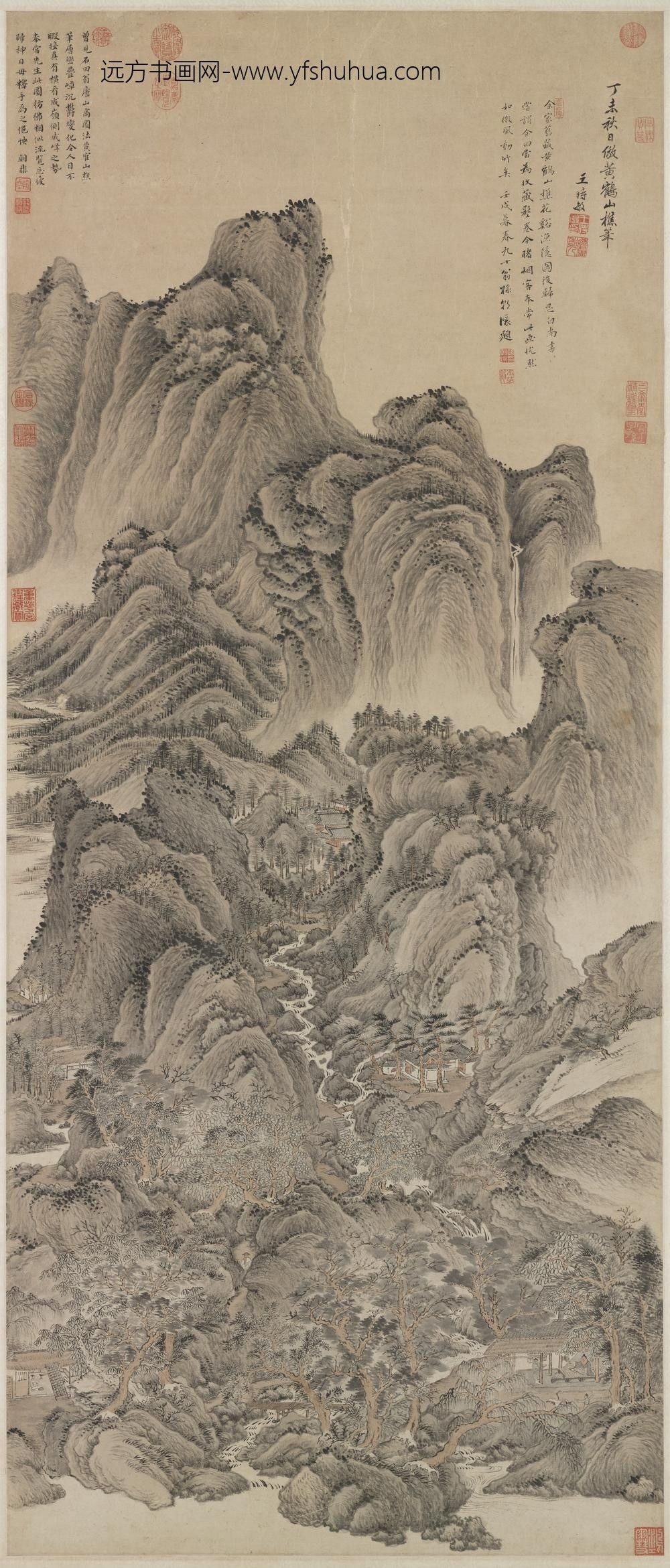 清王时敏仿王蒙山水轴