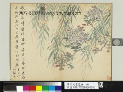 清王武画花卉册秋柳栖蝉.jpg