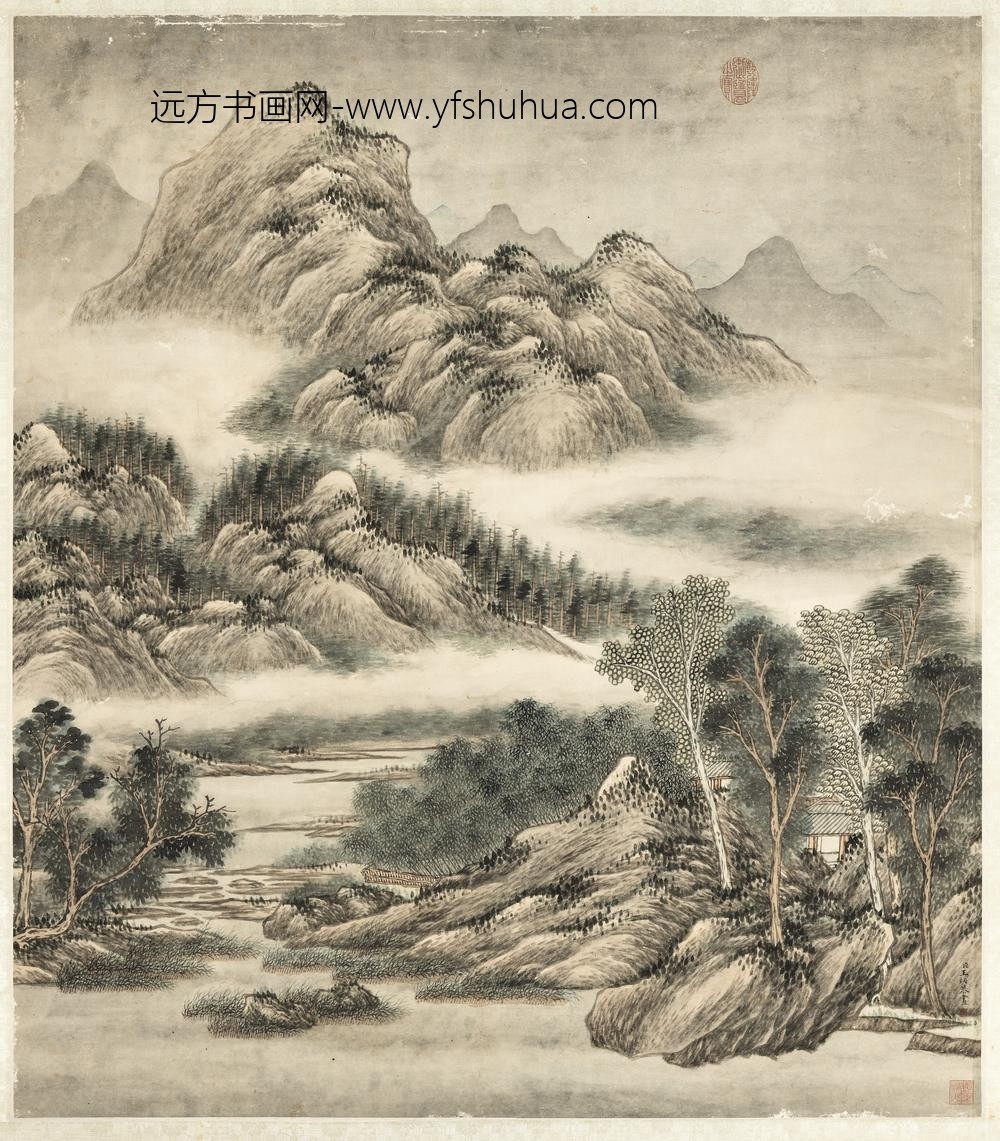 清王炳云峰烟树轴