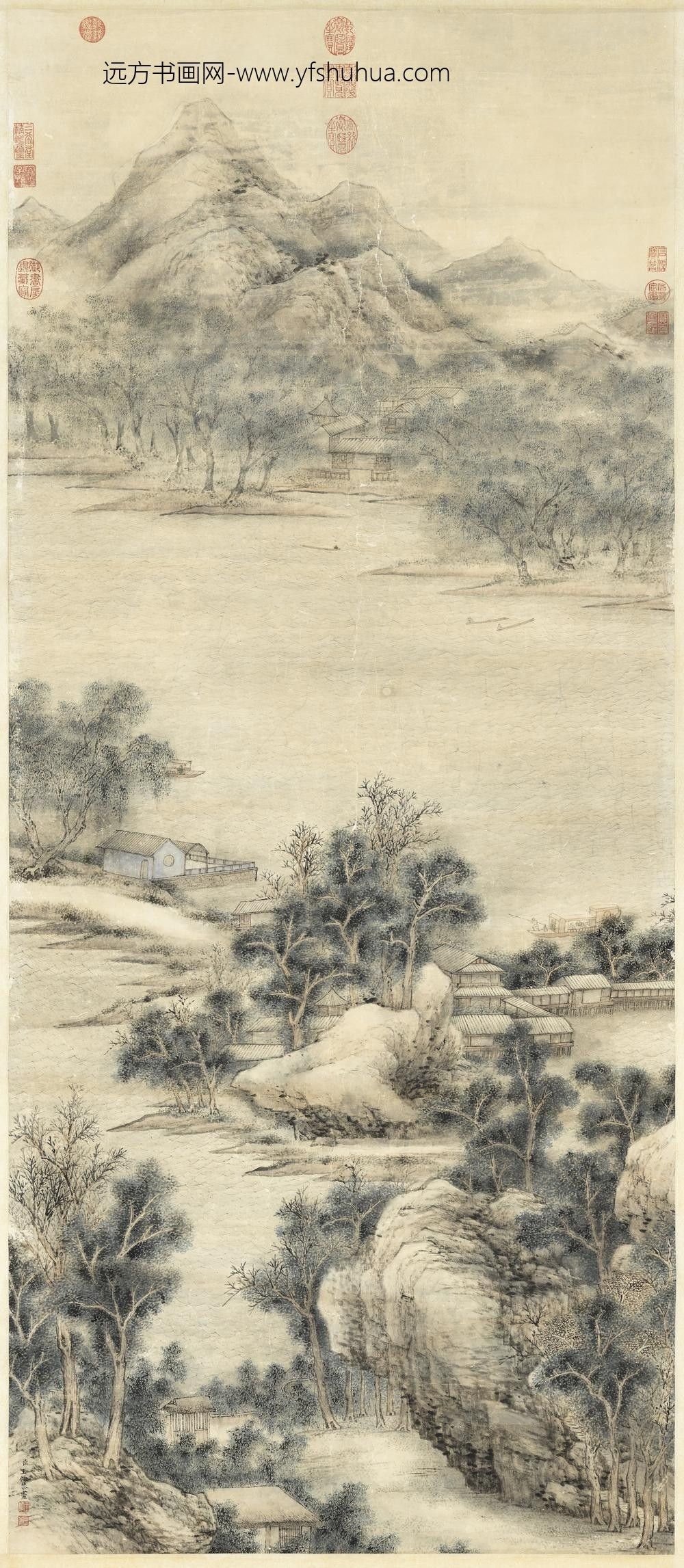 清王炳画澄波月泛轴