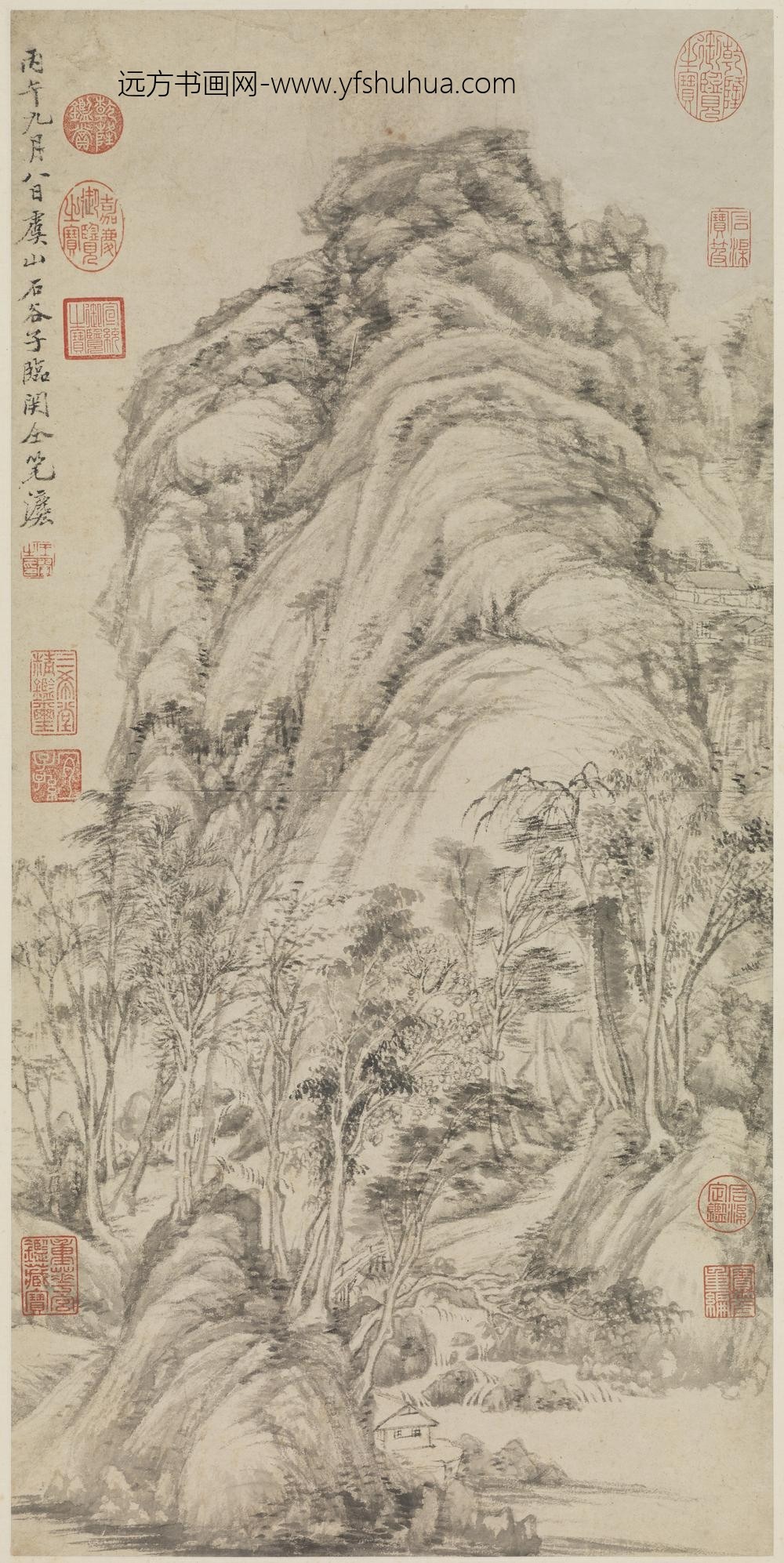 清王翚临关仝山水轴