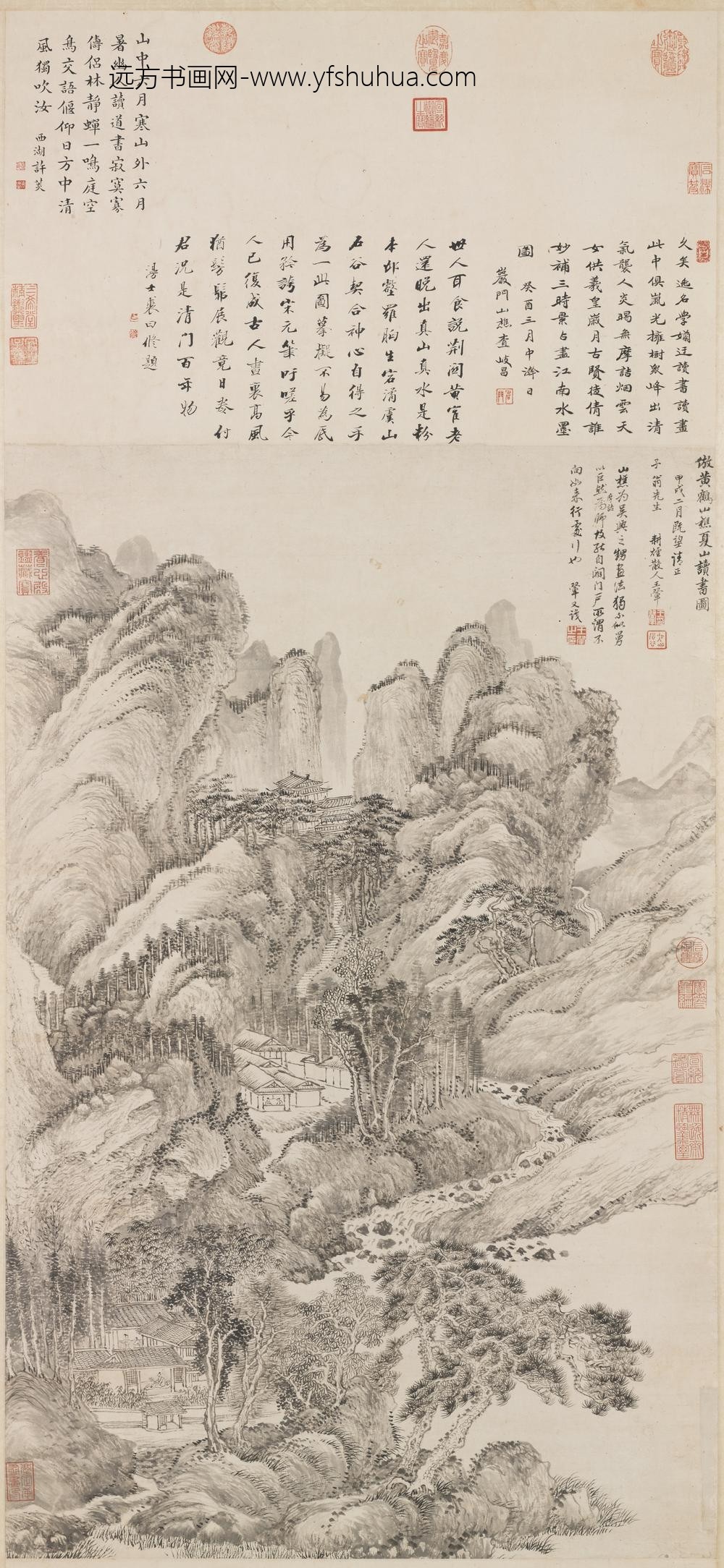 清王翚仿王蒙夏山读书图轴