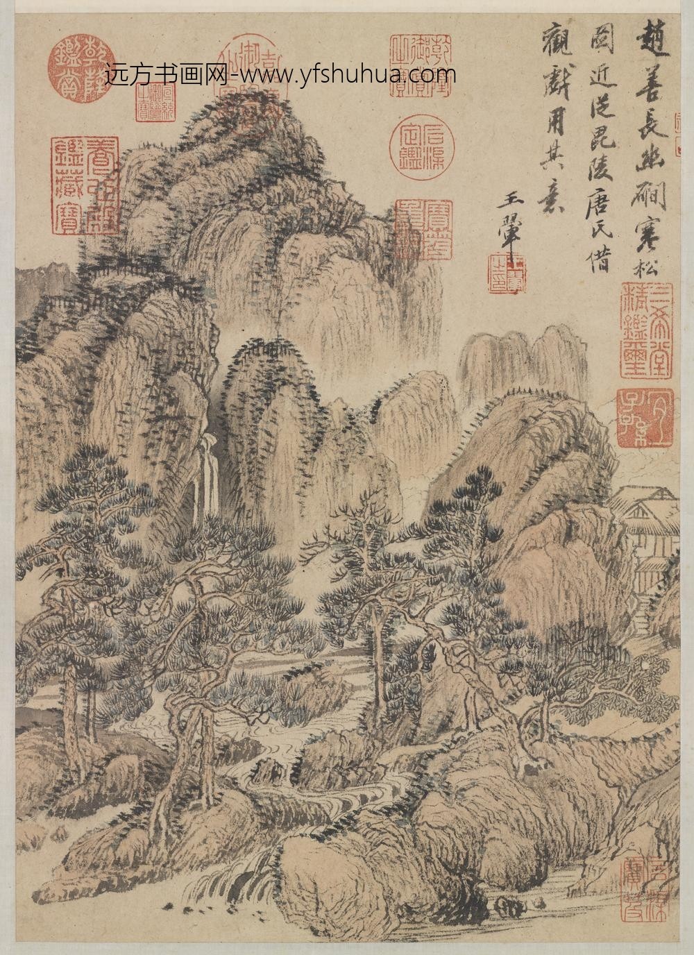 清王翚仿赵元幽磵寒松轴