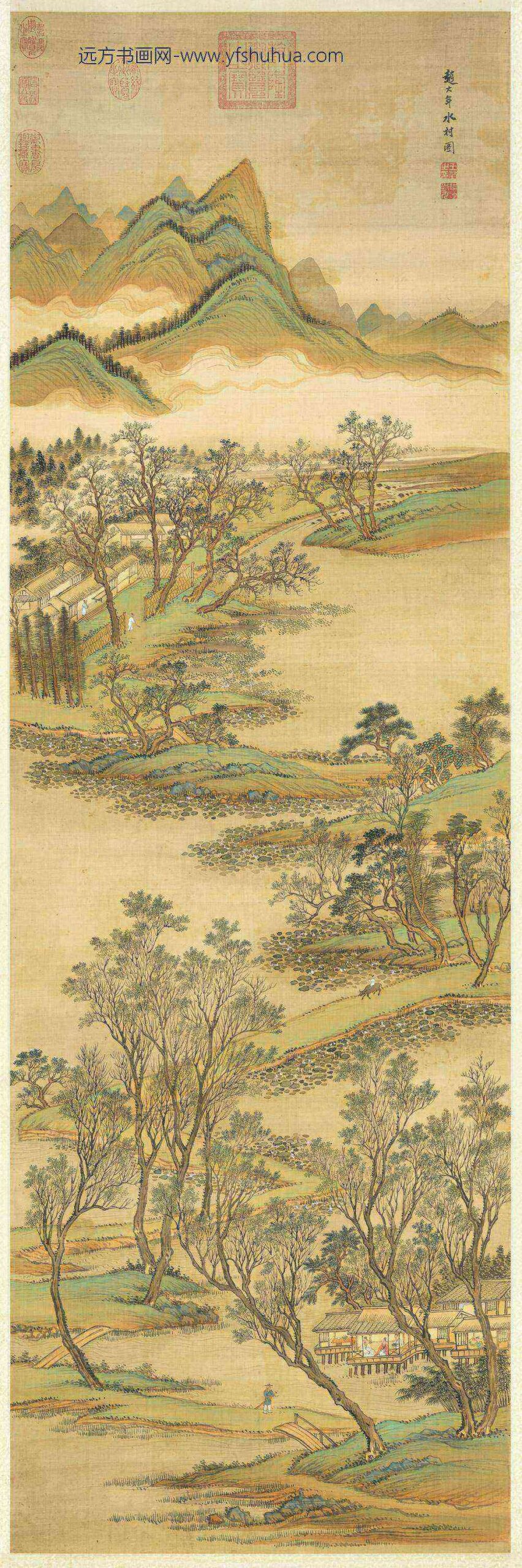 清王翚仿赵大年水村图轴