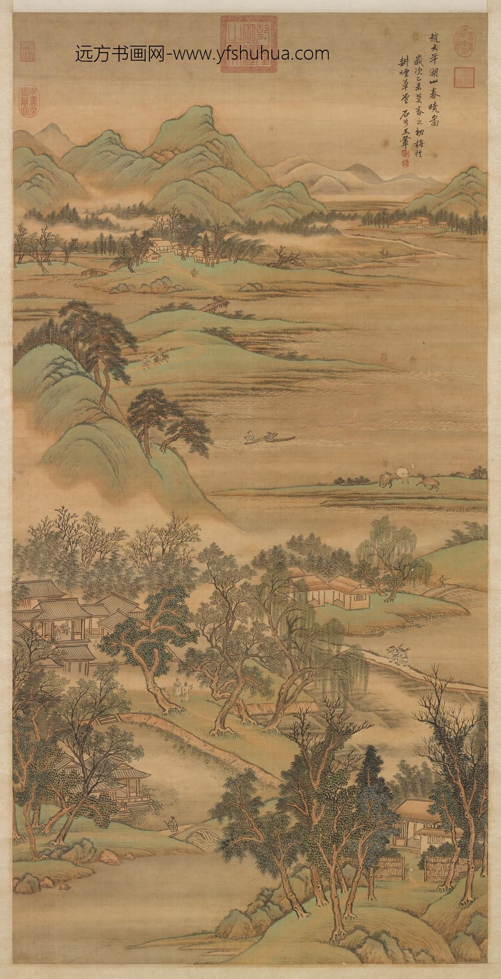 清王翚仿赵大年湖山春晓轴