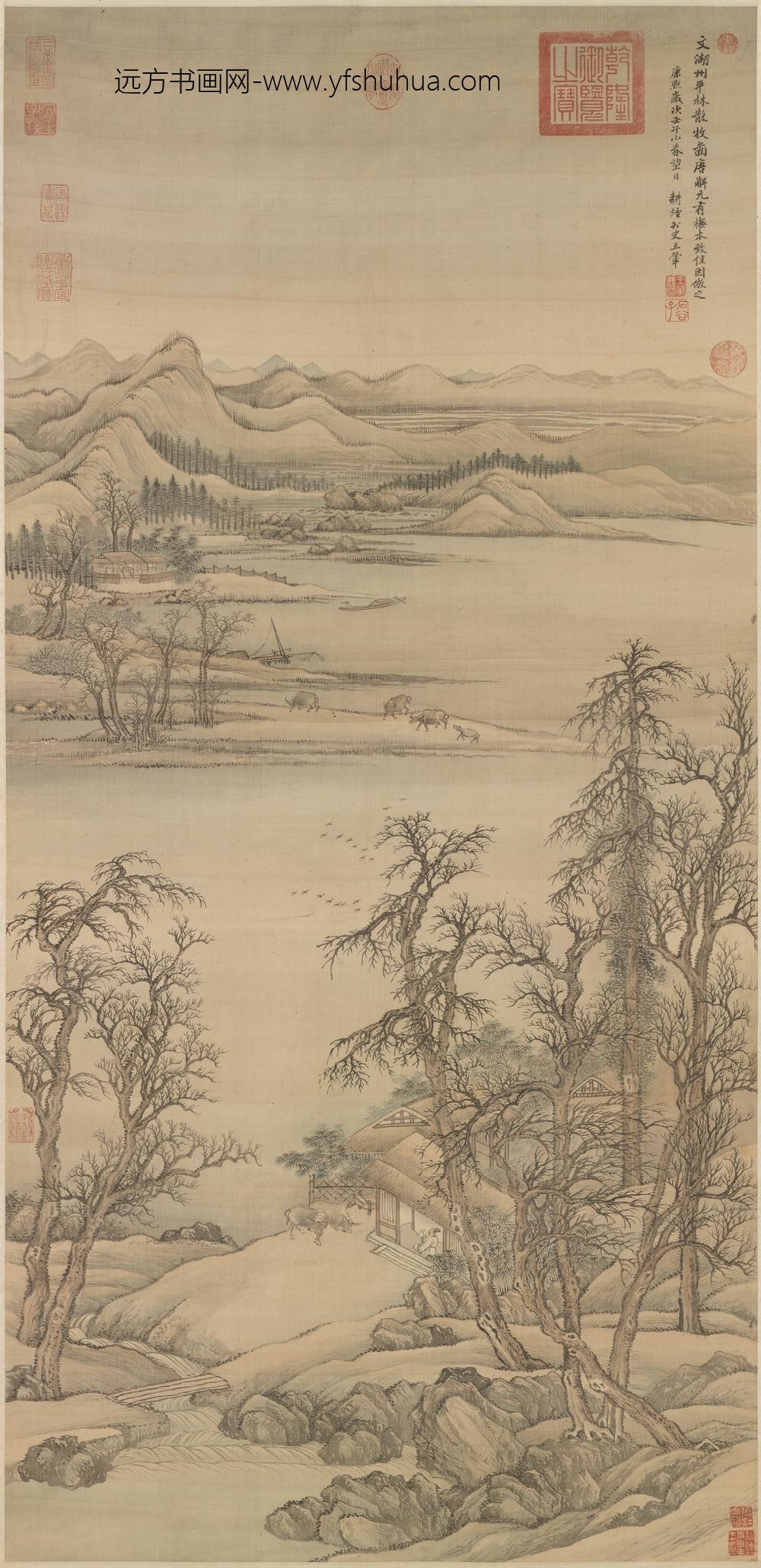 清王翚平林散牧图轴