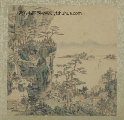 清王翚拟古山水画册城关飘旗.jpg