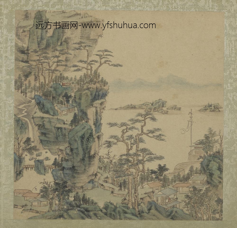 清王翚拟古山水画册城关飘旗