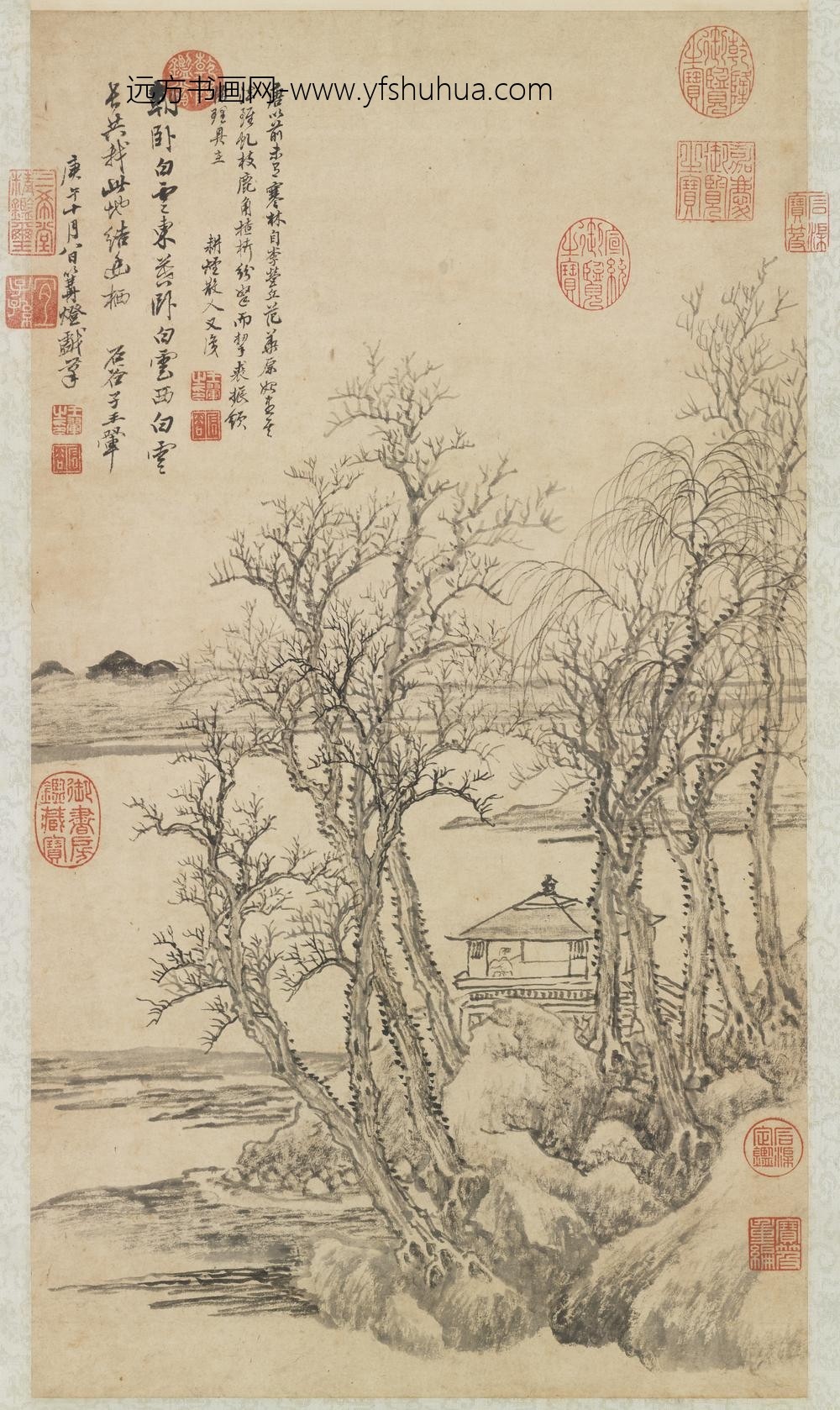清王翚画寒林小景轴