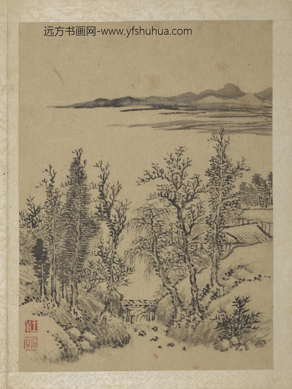清王翚画山水册湖滨林屋