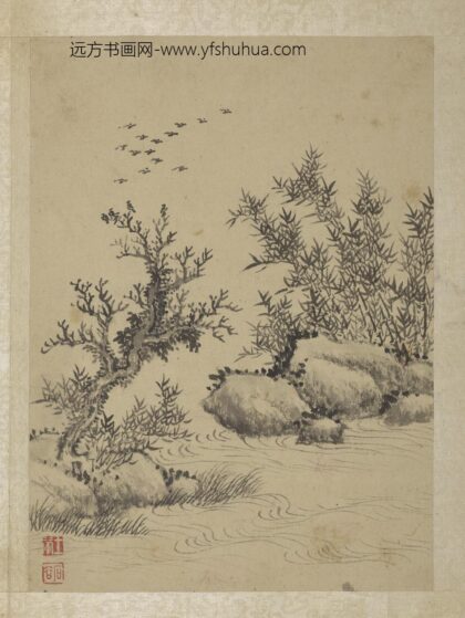 清王翚画山水册飞鸟过林.jpg