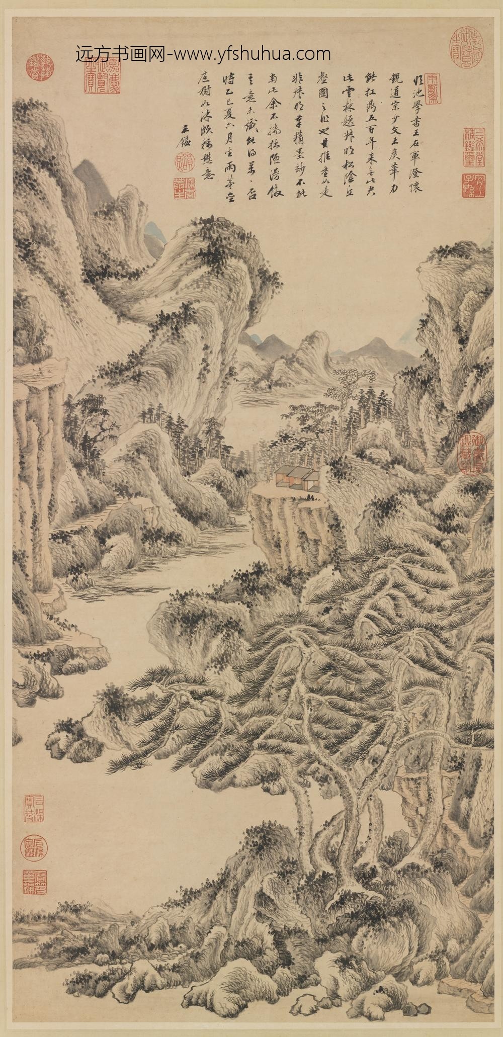 清王鉴临王蒙松阴丘壑轴