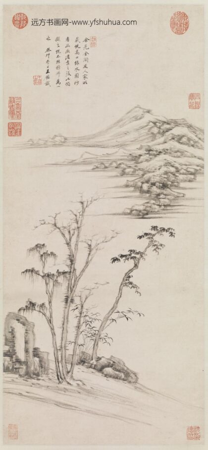 清王鉴仿倪瓒山水轴.jpg