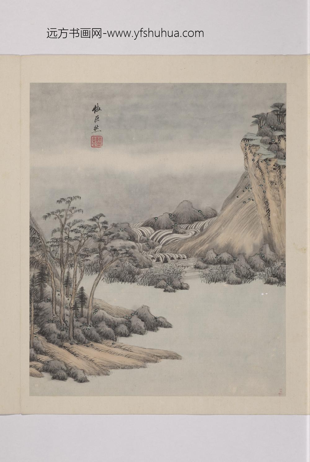 清王鉴仿古山水册仿巨然烟浮远岫图