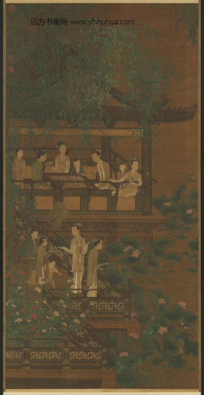 五代南唐周文矩荷亭奕钓仕女图轴.jpg