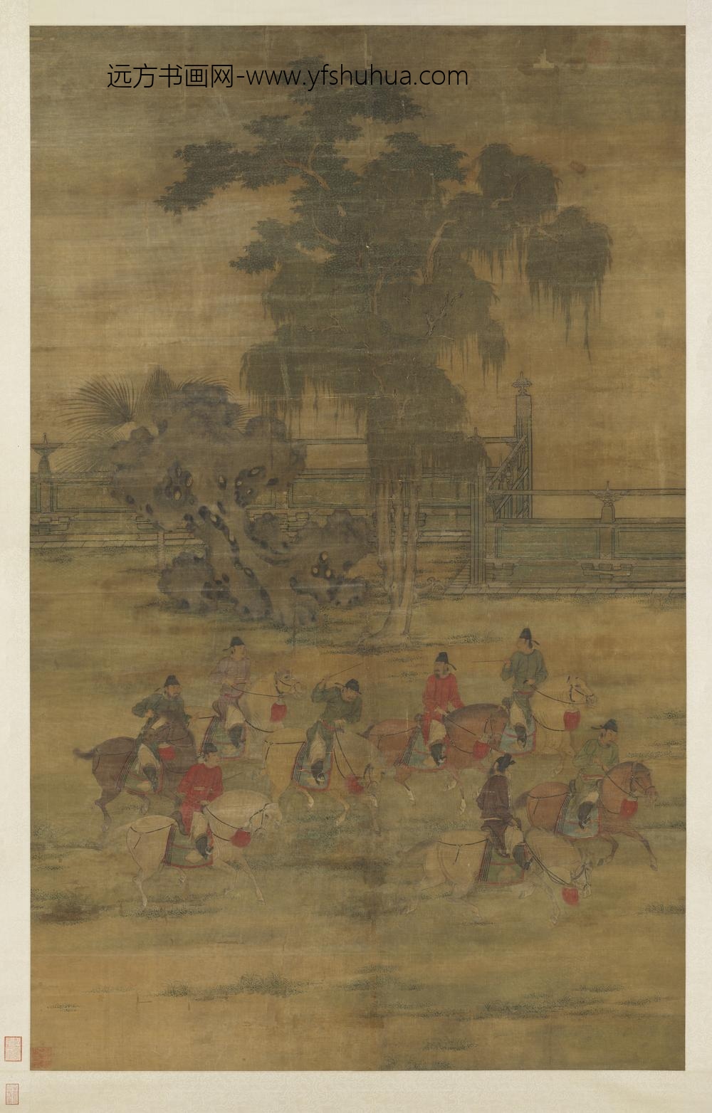 五代梁赵岩八达春游图轴