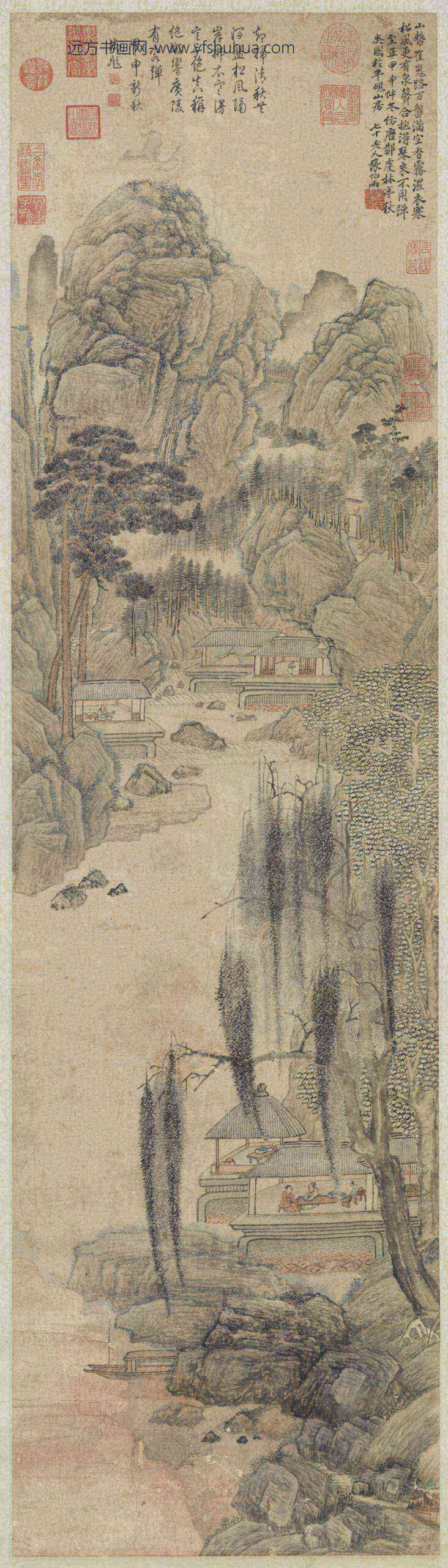 元张雨仿郑虔林亭秋爽图轴