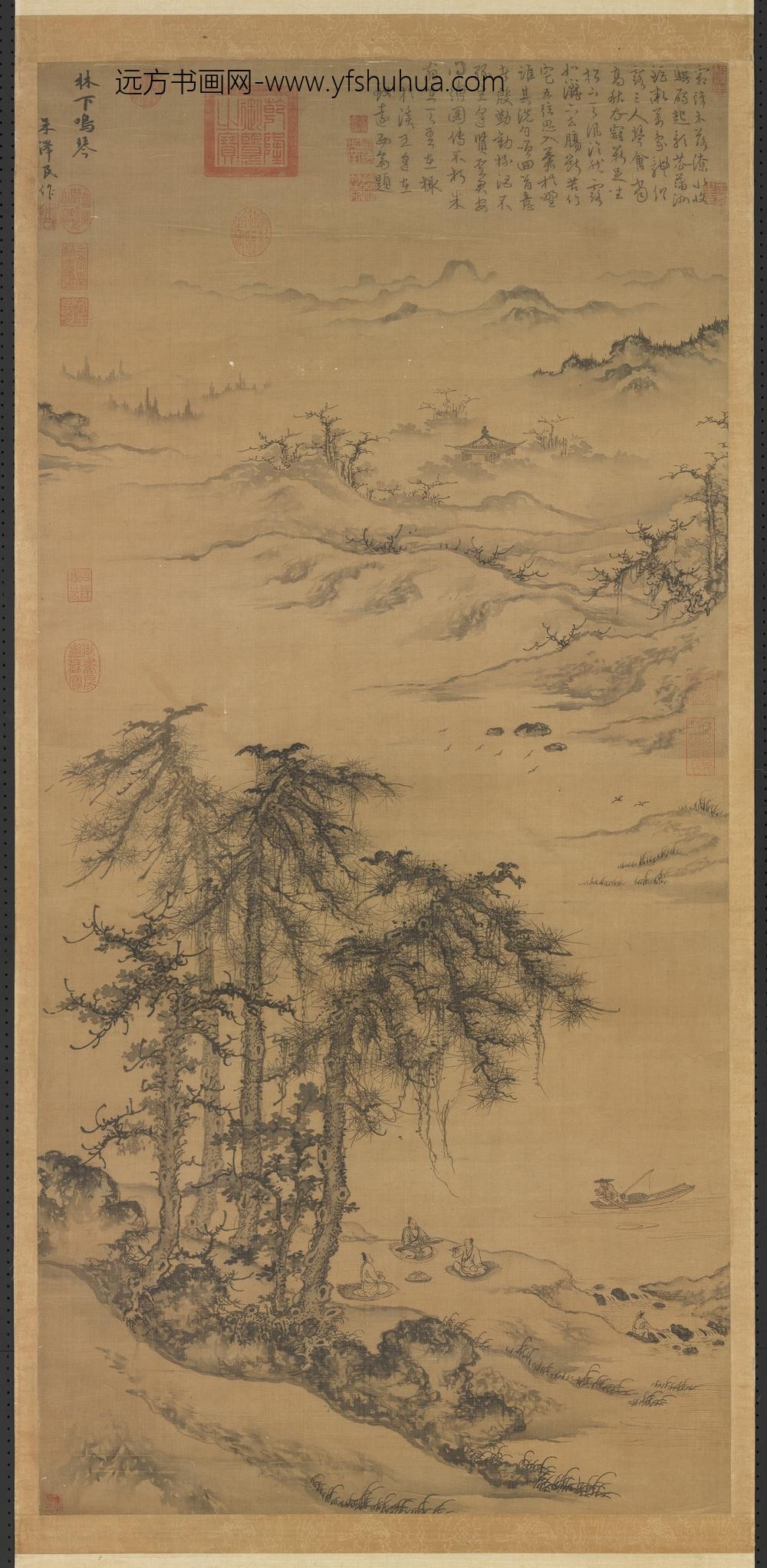 元朱德润林下鸣琴轴