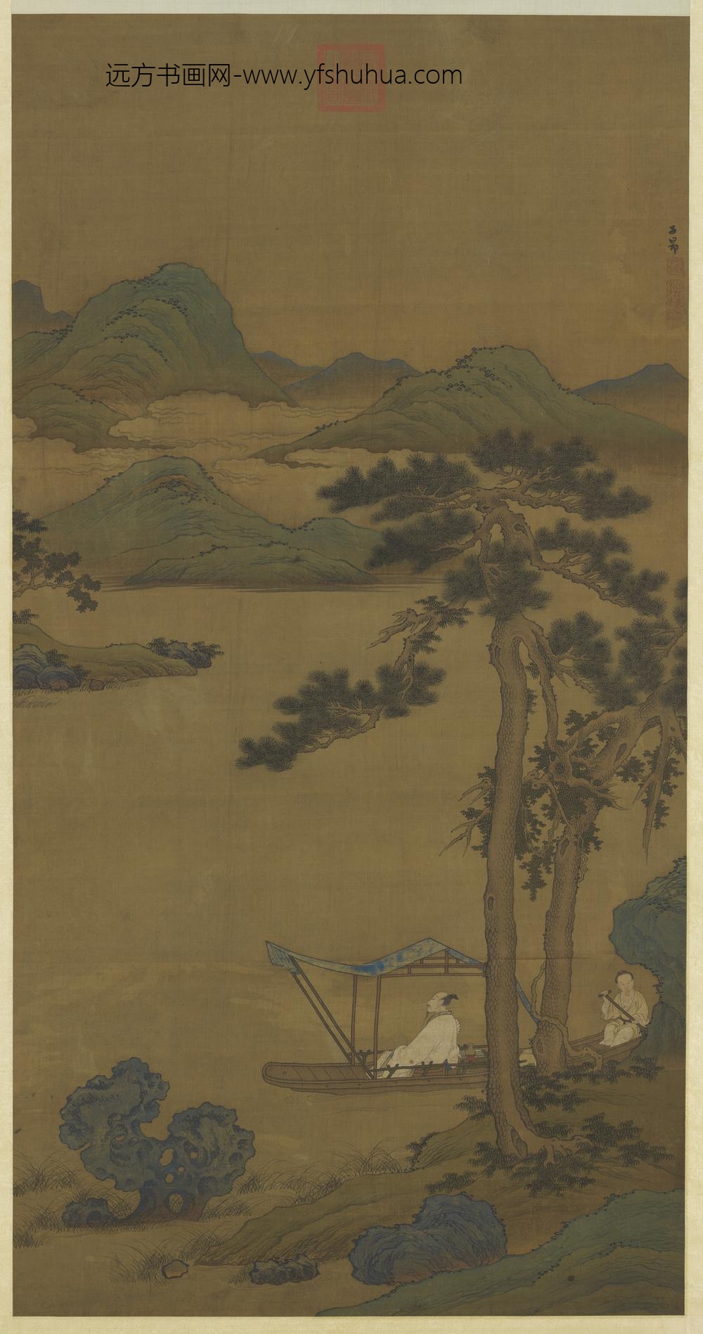 元赵孟俯松阴晚棹图轴