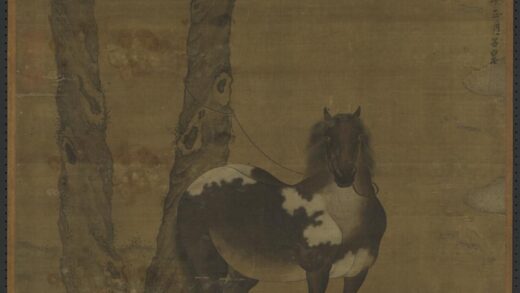 元赵孟俯画霜柯系马轴.jpg
