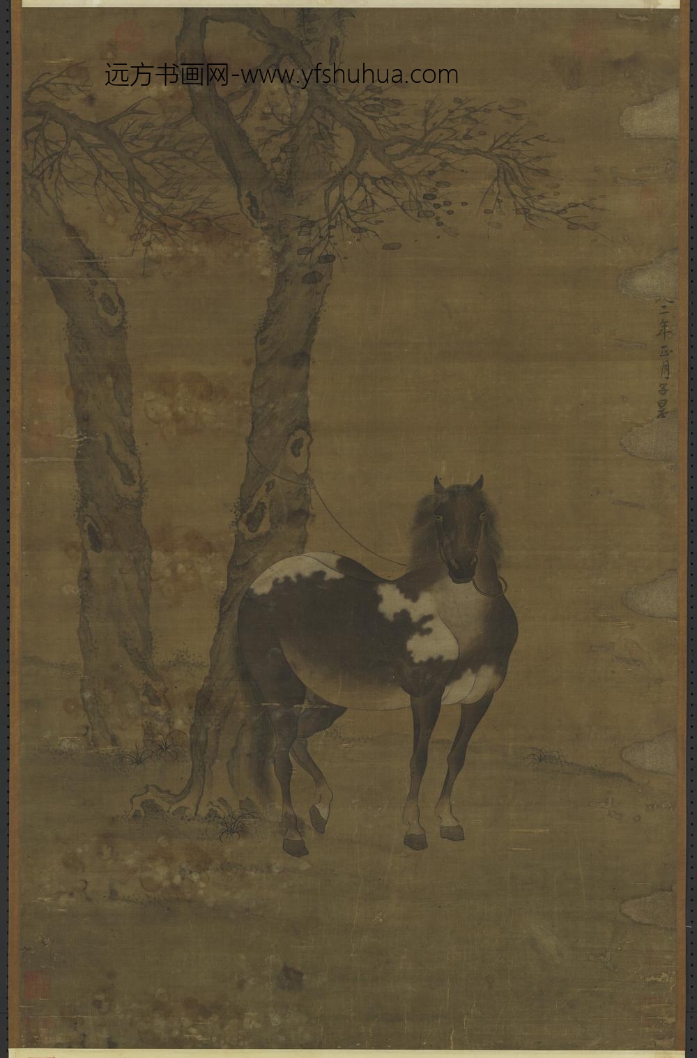 元赵孟俯画霜柯系马轴