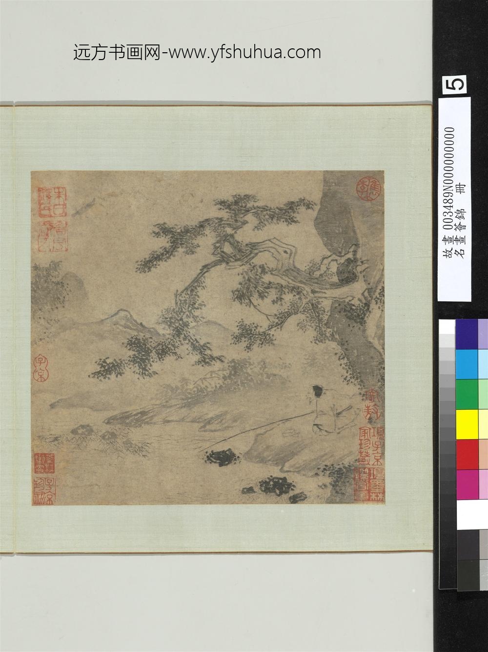 名画荟锦册元朱德润溪边独钓