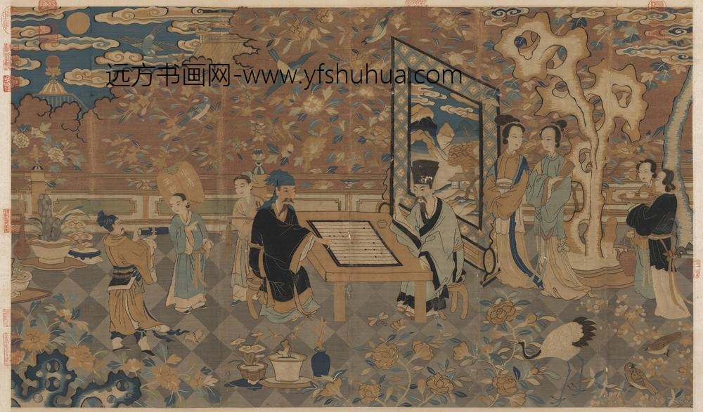 宋缂丝谢安赌墅图轴