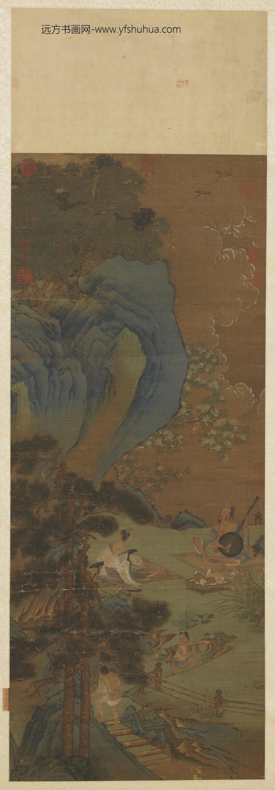 宋赵伯驹停琴摘阮图轴